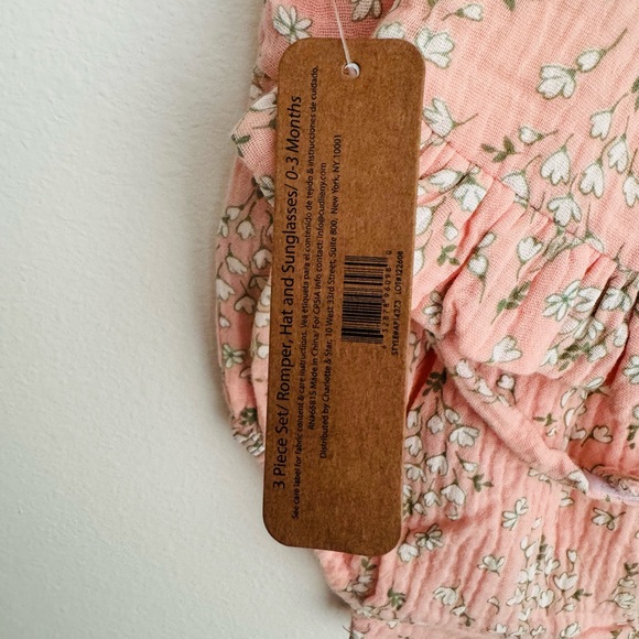 Charlotte & Star Floral Romper, Hat, & Heart Sunglasses Set Size 0-3 Months NWT - Picture 14 of 14